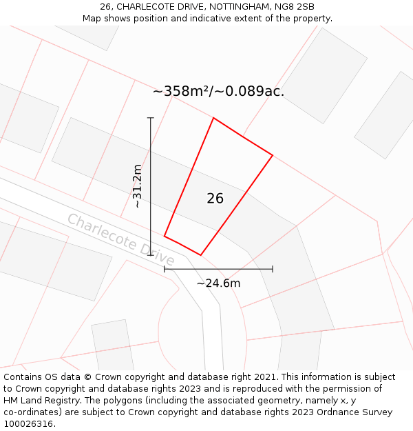 26, CHARLECOTE DRIVE, NOTTINGHAM, NG8 2SB: Plot and title map
