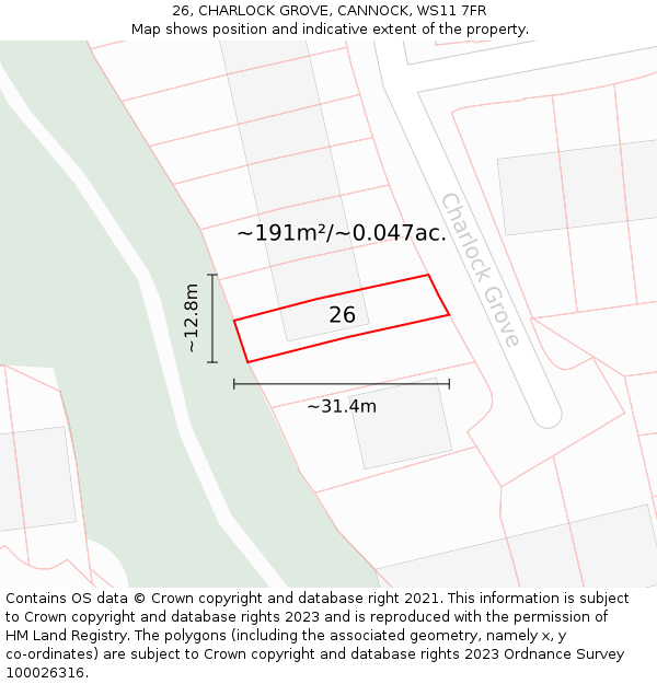 26, CHARLOCK GROVE, CANNOCK, WS11 7FR: Plot and title map