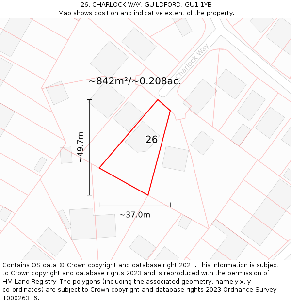 26, CHARLOCK WAY, GUILDFORD, GU1 1YB: Plot and title map