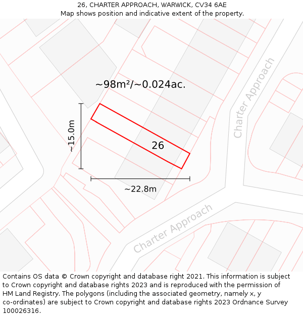 26, CHARTER APPROACH, WARWICK, CV34 6AE: Plot and title map