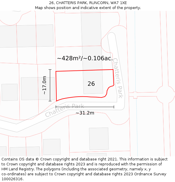 26, CHATTERIS PARK, RUNCORN, WA7 1XE: Plot and title map