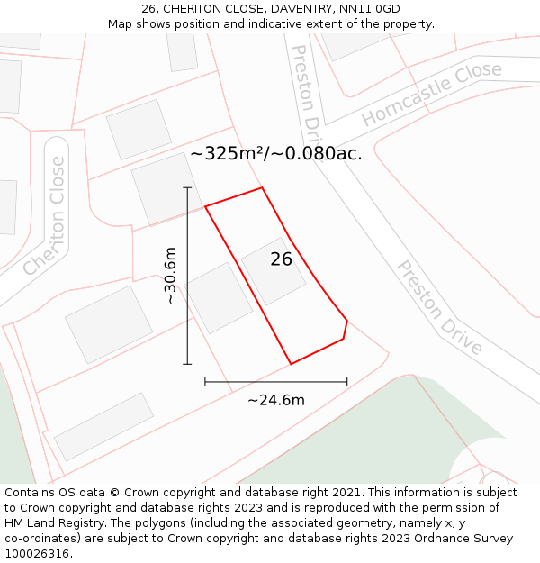 26, CHERITON CLOSE, DAVENTRY, NN11 0GD: Plot and title map