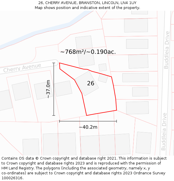 26, CHERRY AVENUE, BRANSTON, LINCOLN, LN4 1UY: Plot and title map
