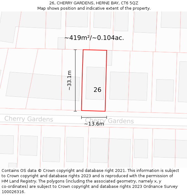 26, CHERRY GARDENS, HERNE BAY, CT6 5QZ: Plot and title map