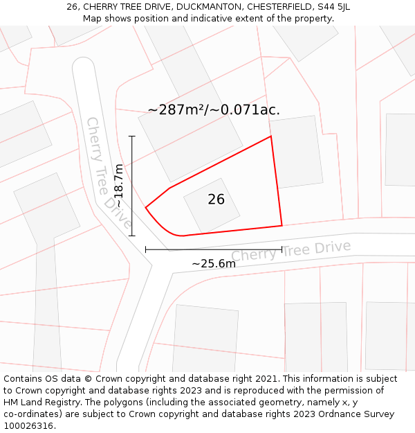 26, CHERRY TREE DRIVE, DUCKMANTON, CHESTERFIELD, S44 5JL: Plot and title map