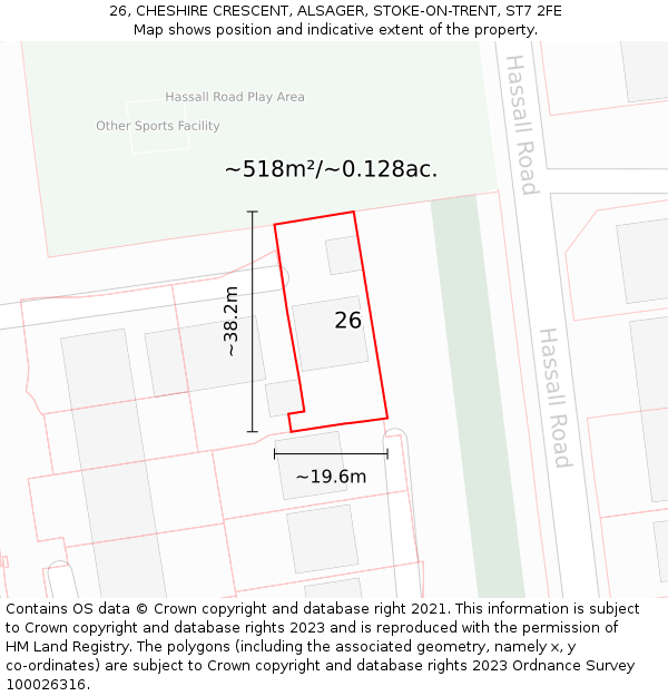 26, CHESHIRE CRESCENT, ALSAGER, STOKE-ON-TRENT, ST7 2FE: Plot and title map