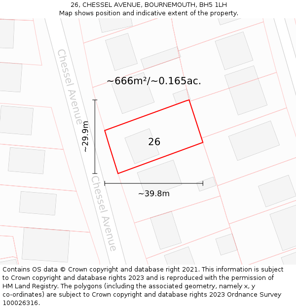 26, CHESSEL AVENUE, BOURNEMOUTH, BH5 1LH: Plot and title map