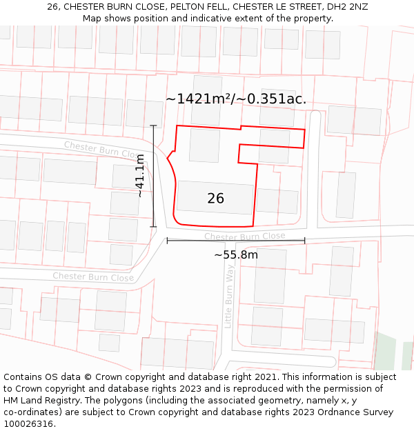 26, CHESTER BURN CLOSE, PELTON FELL, CHESTER LE STREET, DH2 2NZ: Plot and title map