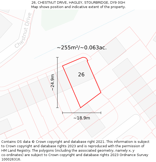 26, CHESTNUT DRIVE, HAGLEY, STOURBRIDGE, DY9 0GH: Plot and title map
