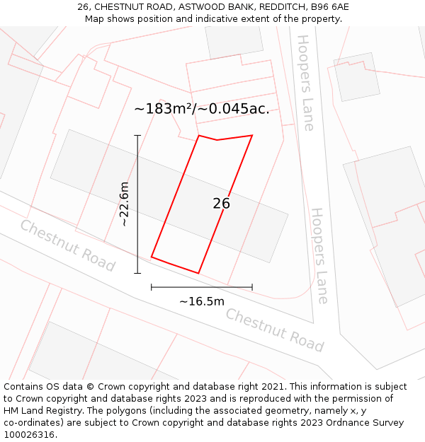 26, CHESTNUT ROAD, ASTWOOD BANK, REDDITCH, B96 6AE: Plot and title map