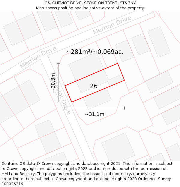 26, CHEVIOT DRIVE, STOKE-ON-TRENT, ST6 7NY: Plot and title map