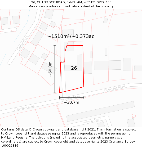 26, CHILBRIDGE ROAD, EYNSHAM, WITNEY, OX29 4BE: Plot and title map