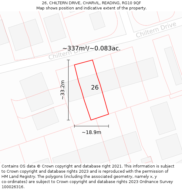 26, CHILTERN DRIVE, CHARVIL, READING, RG10 9QF: Plot and title map