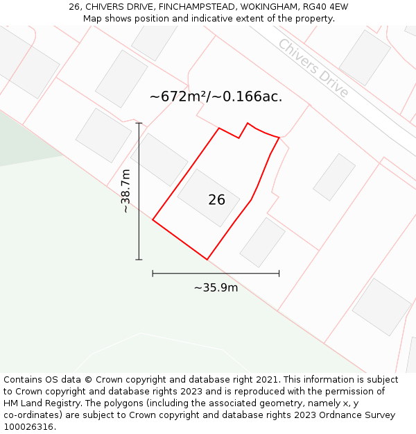26, CHIVERS DRIVE, FINCHAMPSTEAD, WOKINGHAM, RG40 4EW: Plot and title map