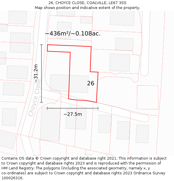 26, CHOYCE CLOSE, COALVILLE, LE67 3SS: Plot and title map