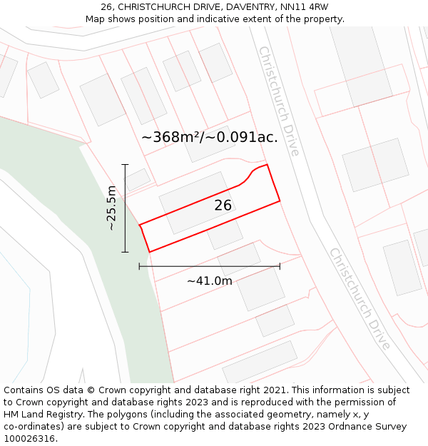 26, CHRISTCHURCH DRIVE, DAVENTRY, NN11 4RW: Plot and title map