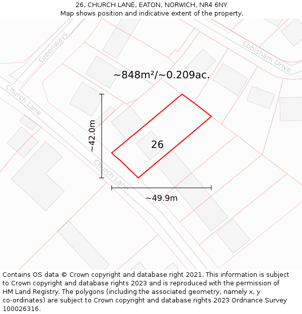 26, CHURCH LANE, EATON, NORWICH, NR4 6NY: Plot and title map