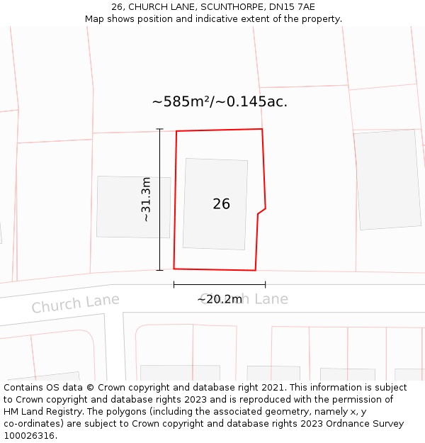 26, CHURCH LANE, SCUNTHORPE, DN15 7AE: Plot and title map