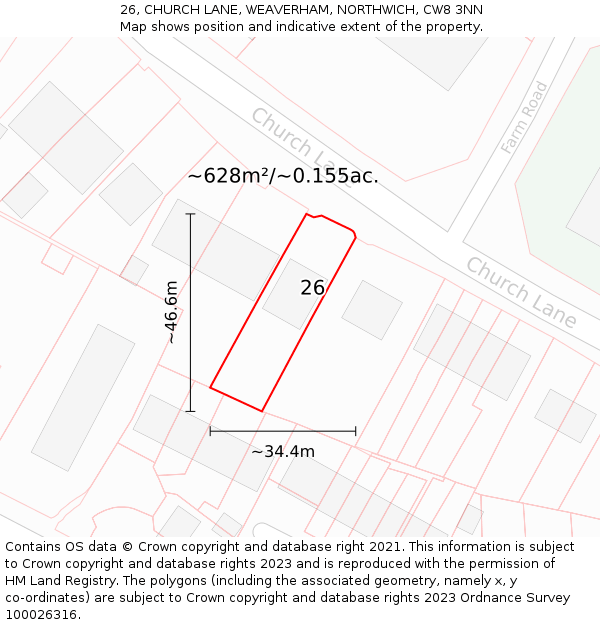 26, CHURCH LANE, WEAVERHAM, NORTHWICH, CW8 3NN: Plot and title map