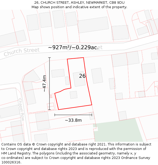 26, CHURCH STREET, ASHLEY, NEWMARKET, CB8 9DU: Plot and title map