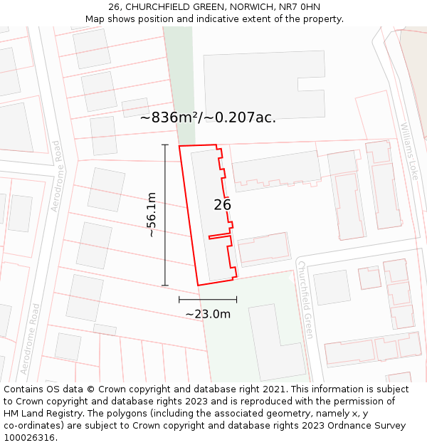 26, CHURCHFIELD GREEN, NORWICH, NR7 0HN: Plot and title map