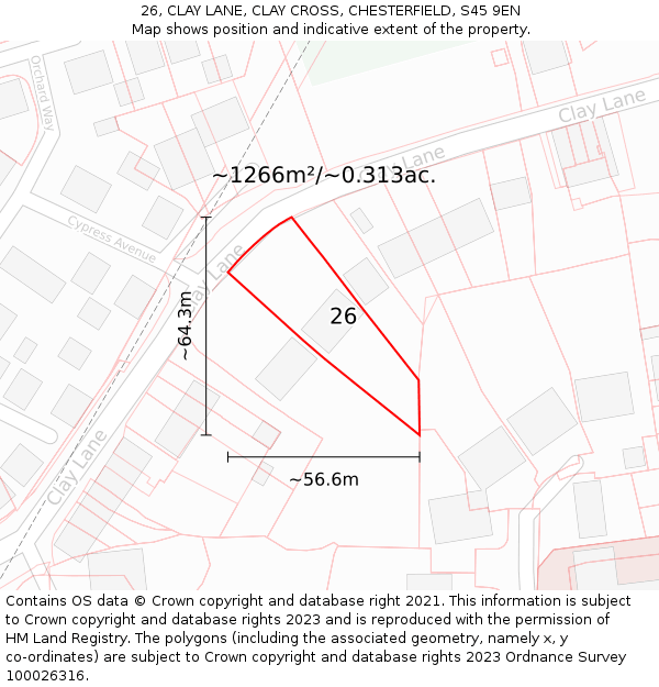 26, CLAY LANE, CLAY CROSS, CHESTERFIELD, S45 9EN: Plot and title map