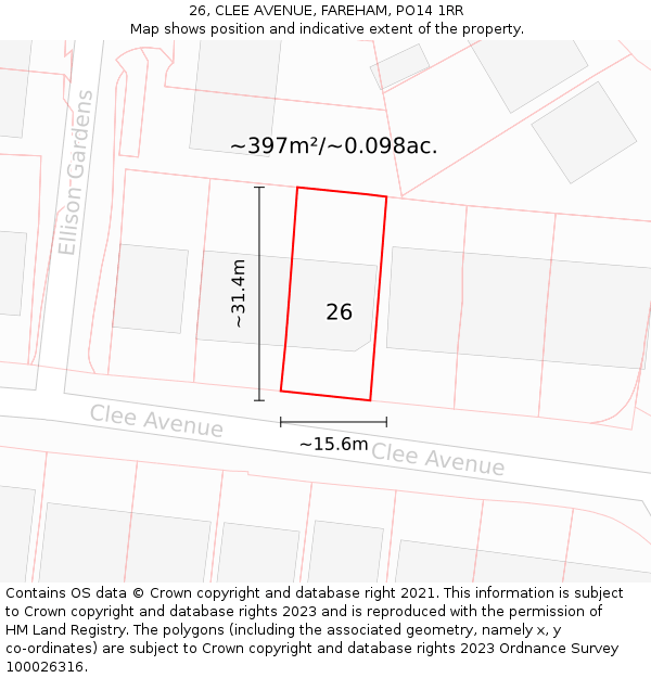 26, CLEE AVENUE, FAREHAM, PO14 1RR: Plot and title map