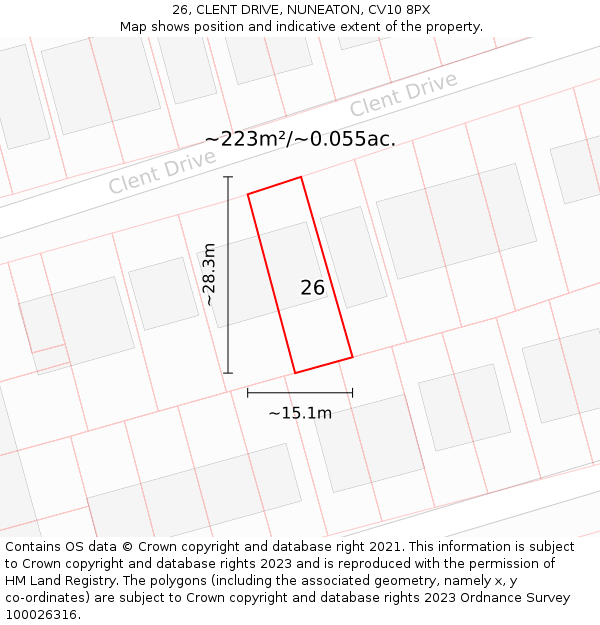 26, CLENT DRIVE, NUNEATON, CV10 8PX: Plot and title map