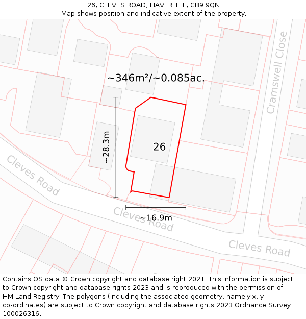 26, CLEVES ROAD, HAVERHILL, CB9 9QN: Plot and title map