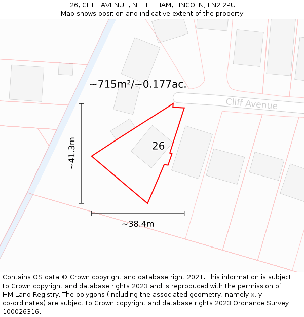 26, CLIFF AVENUE, NETTLEHAM, LINCOLN, LN2 2PU: Plot and title map