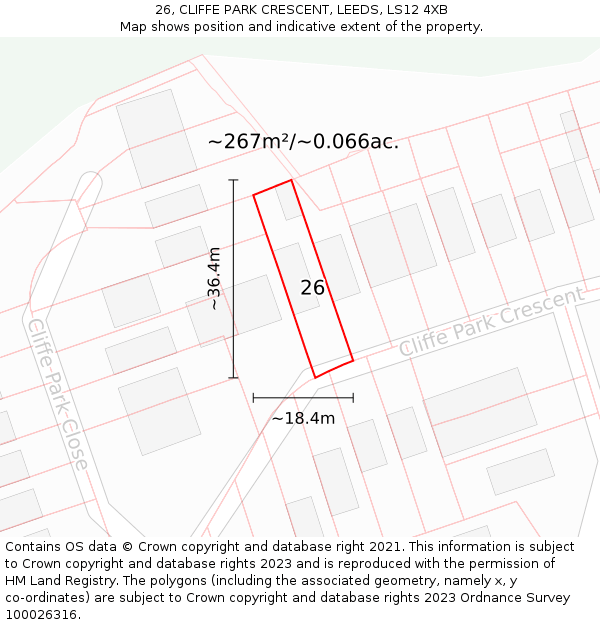 26, CLIFFE PARK CRESCENT, LEEDS, LS12 4XB: Plot and title map