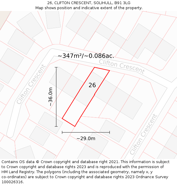 26, CLIFTON CRESCENT, SOLIHULL, B91 3LG: Plot and title map
