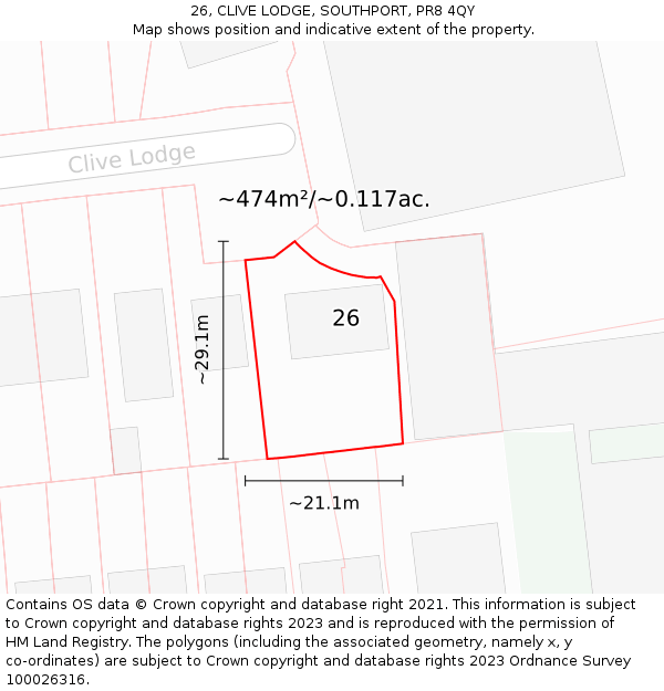 26, CLIVE LODGE, SOUTHPORT, PR8 4QY: Plot and title map