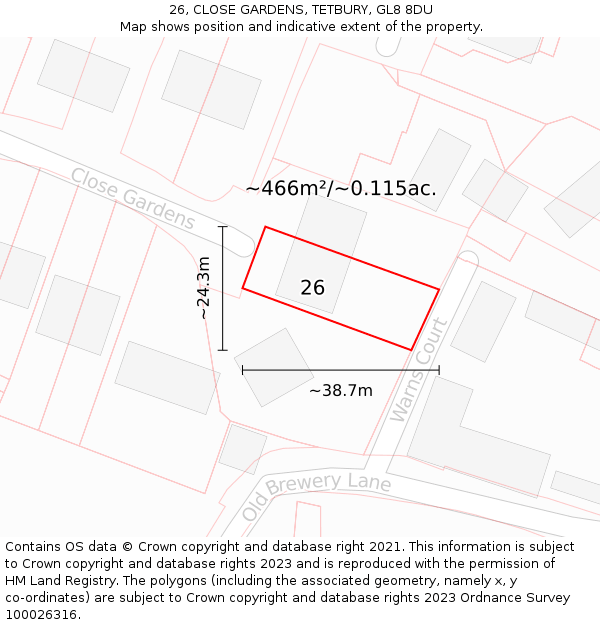 26, CLOSE GARDENS, TETBURY, GL8 8DU: Plot and title map