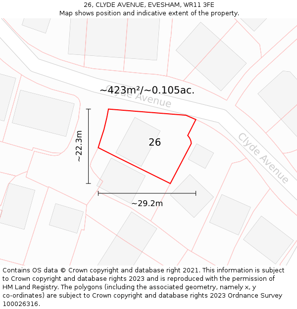 26, CLYDE AVENUE, EVESHAM, WR11 3FE: Plot and title map