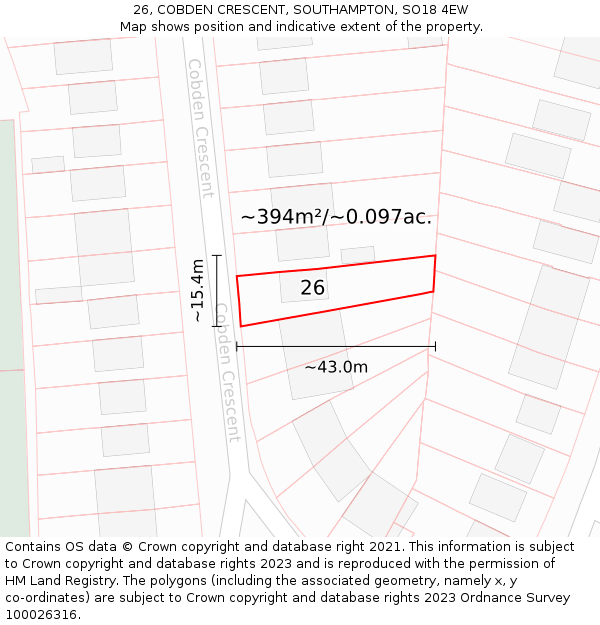 26, COBDEN CRESCENT, SOUTHAMPTON, SO18 4EW: Plot and title map