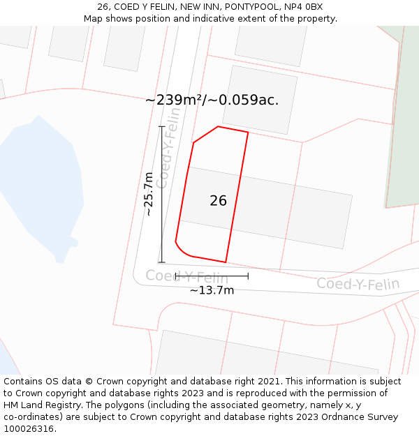 26, COED Y FELIN, NEW INN, PONTYPOOL, NP4 0BX: Plot and title map