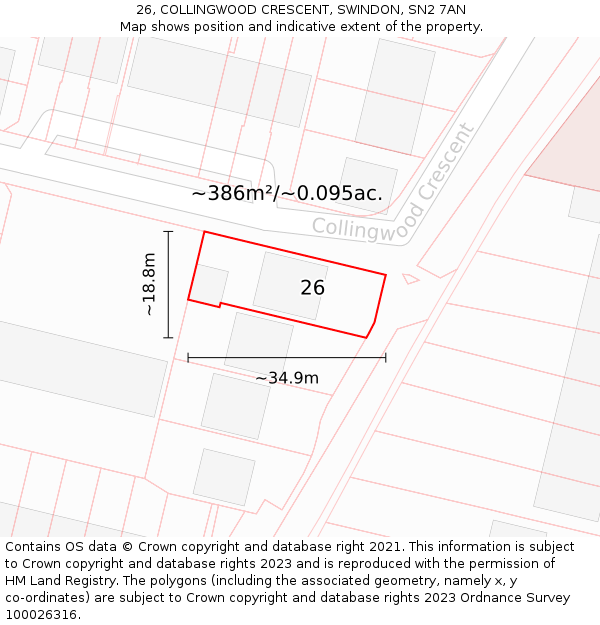 26, COLLINGWOOD CRESCENT, SWINDON, SN2 7AN: Plot and title map
