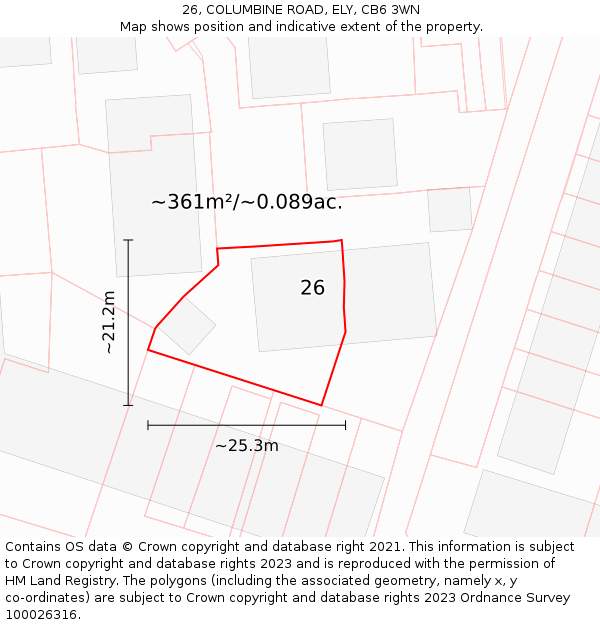 26, COLUMBINE ROAD, ELY, CB6 3WN: Plot and title map