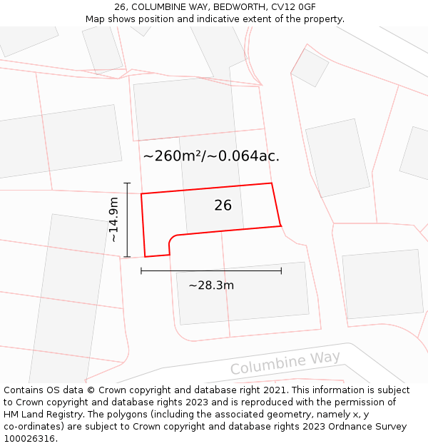 26, COLUMBINE WAY, BEDWORTH, CV12 0GF: Plot and title map