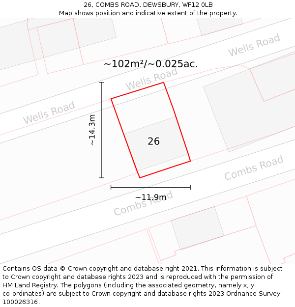 26, COMBS ROAD, DEWSBURY, WF12 0LB: Plot and title map