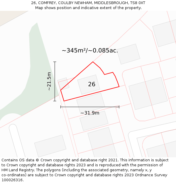 26, COMFREY, COULBY NEWHAM, MIDDLESBROUGH, TS8 0XT: Plot and title map
