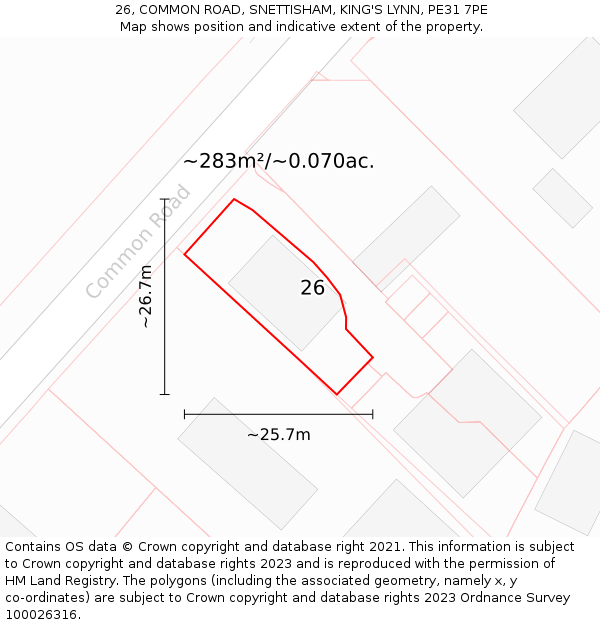 26, COMMON ROAD, SNETTISHAM, KING'S LYNN, PE31 7PE: Plot and title map