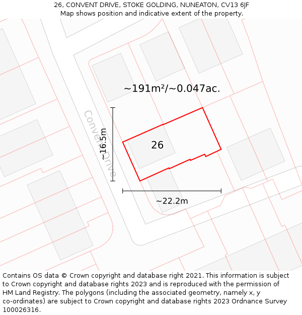 26, CONVENT DRIVE, STOKE GOLDING, NUNEATON, CV13 6JF: Plot and title map
