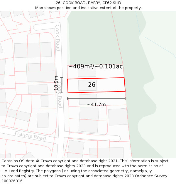 26, COOK ROAD, BARRY, CF62 9HD: Plot and title map