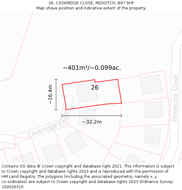 26, COOKRIDGE CLOSE, REDDITCH, B97 6HF: Plot and title map