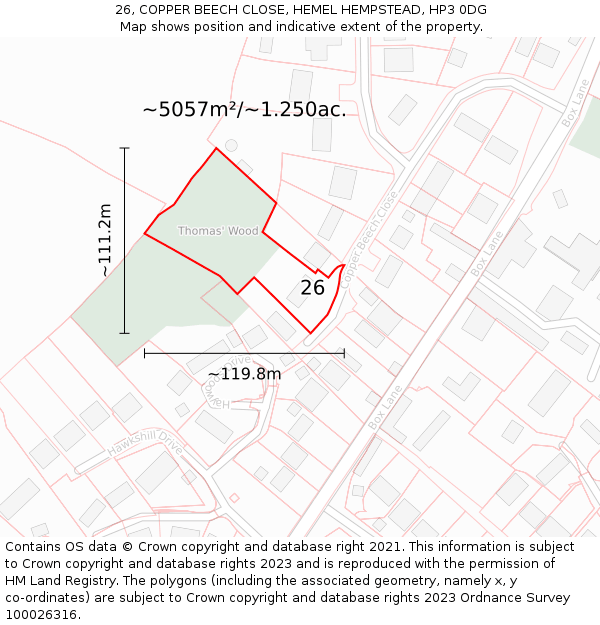 26, COPPER BEECH CLOSE, HEMEL HEMPSTEAD, HP3 0DG: Plot and title map