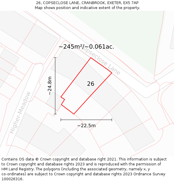 26, COPSECLOSE LANE, CRANBROOK, EXETER, EX5 7AP: Plot and title map