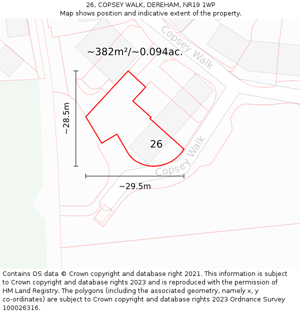 26, COPSEY WALK, DEREHAM, NR19 1WP: Plot and title map