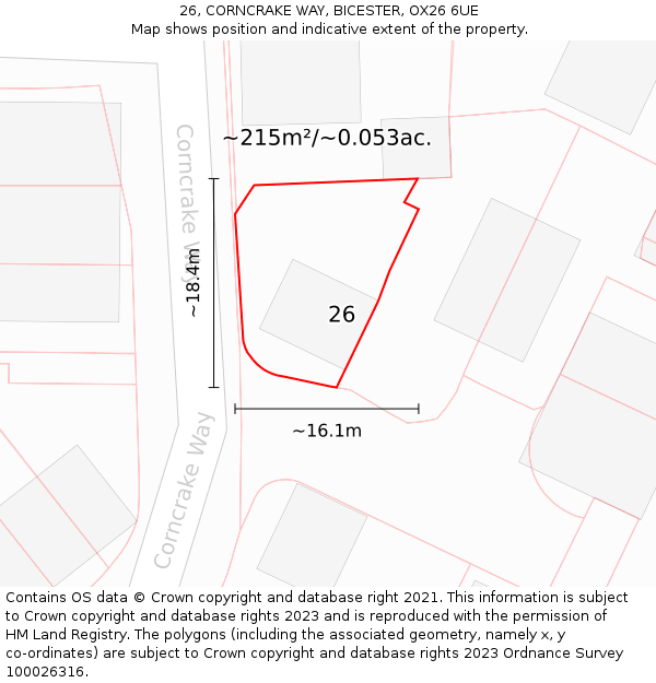 26, CORNCRAKE WAY, BICESTER, OX26 6UE: Plot and title map